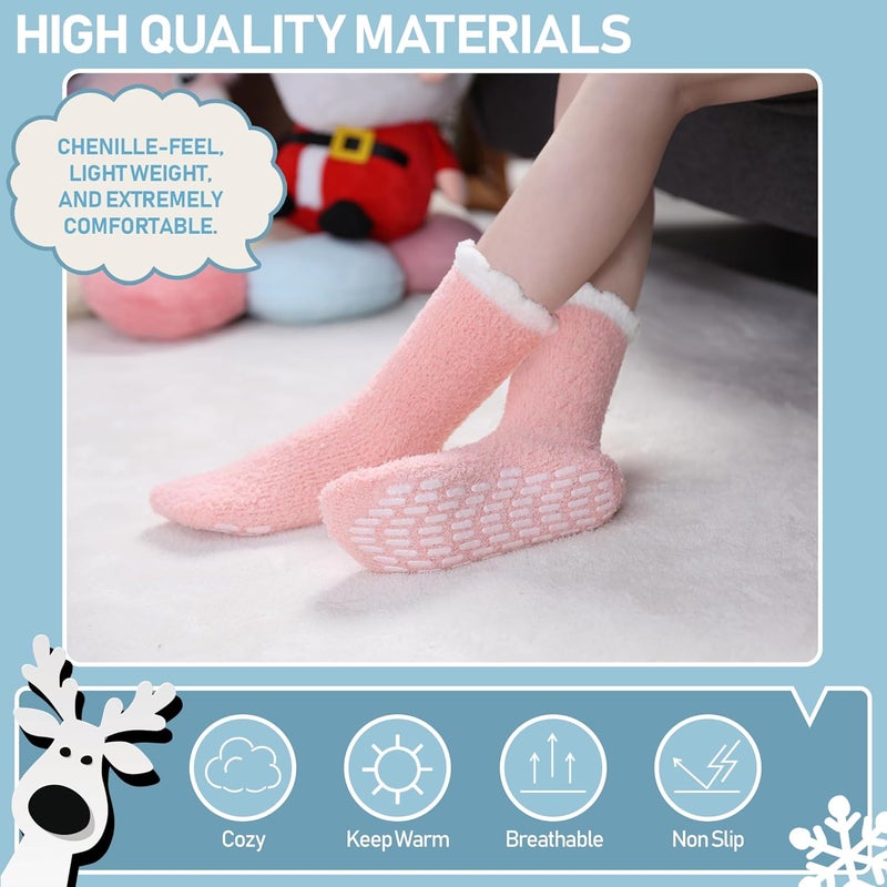 Yebing Store Non Slip Hospital Socks for Women with Grips Fuzzy Cozy Anti Skid Slipper Socks Winter Warm Soft Fluffy Sleep Socks - Image 5